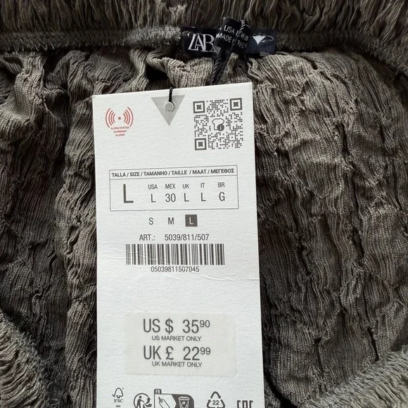 NWT Zara High-Waisted Balloon Style Joggers Olive Green Textured Bohemian Large - Picture 11 of 14